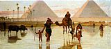 Frederick Goodall Wall Art - Arabs Crossing A Flooded Field By The Pyramids